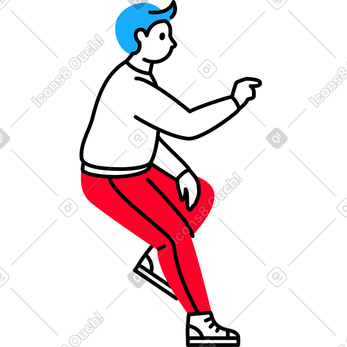 Ilustración Hombre sentado con el brazo levantado en estilo Transistor a descargar en PNG y SVG