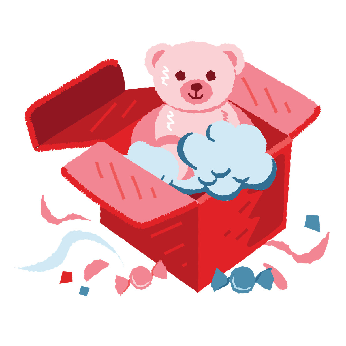 Birthday gift with teddy bear illustration in Cherry style download in PNG, SVG