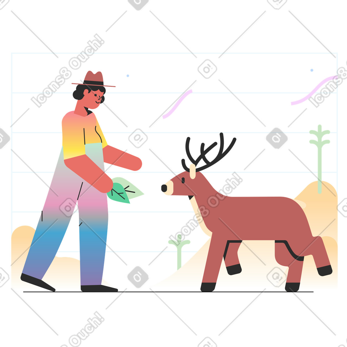 Ilustración Alimenta a un ciervo en estilo Marginalia descargar en PNG y SVG