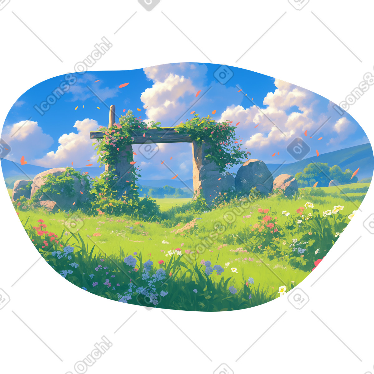 Spring green landscape background illustration in Scenes style download in PNG, SVG