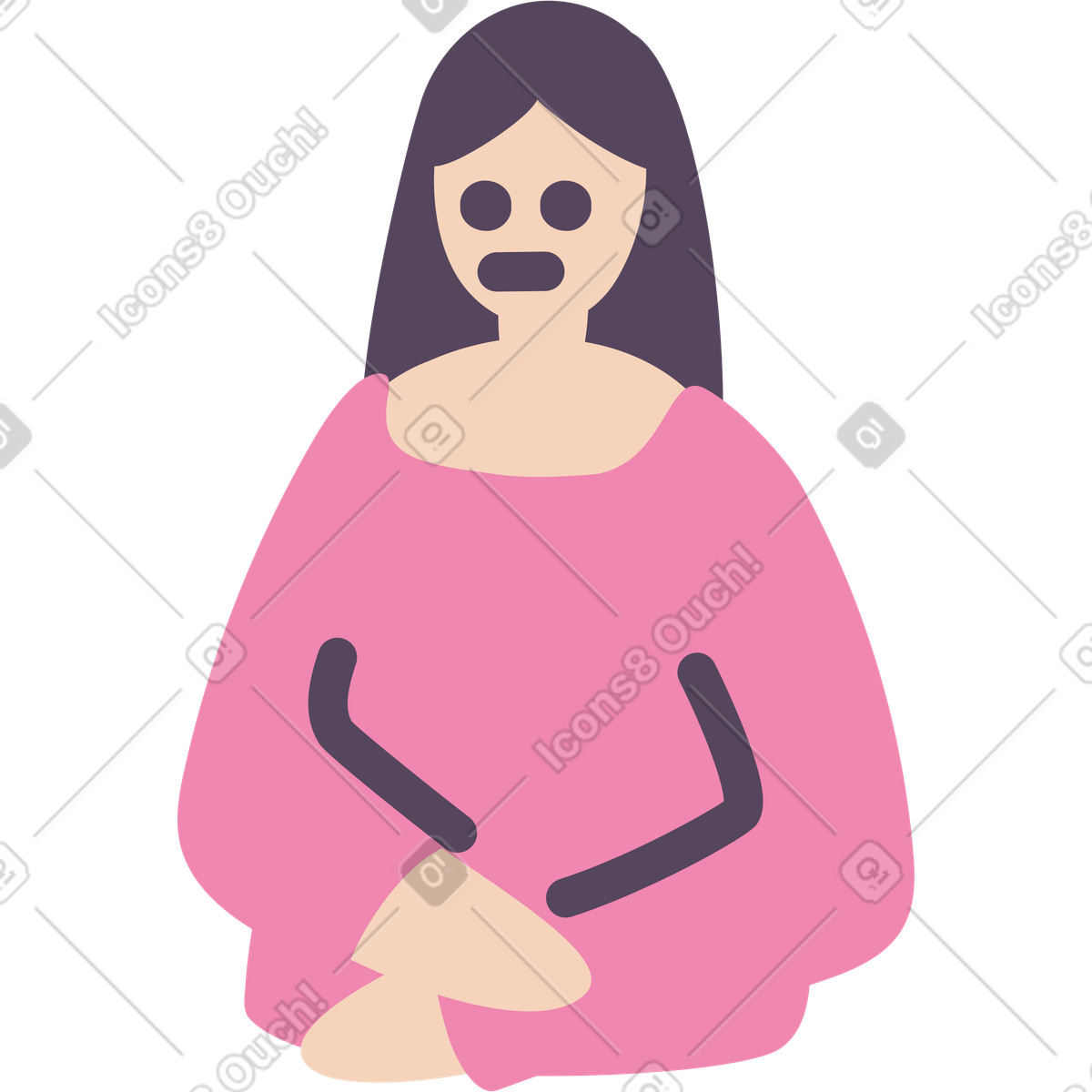 Sad woman folded her hands illustration in Pluto style download in PNG, SVG