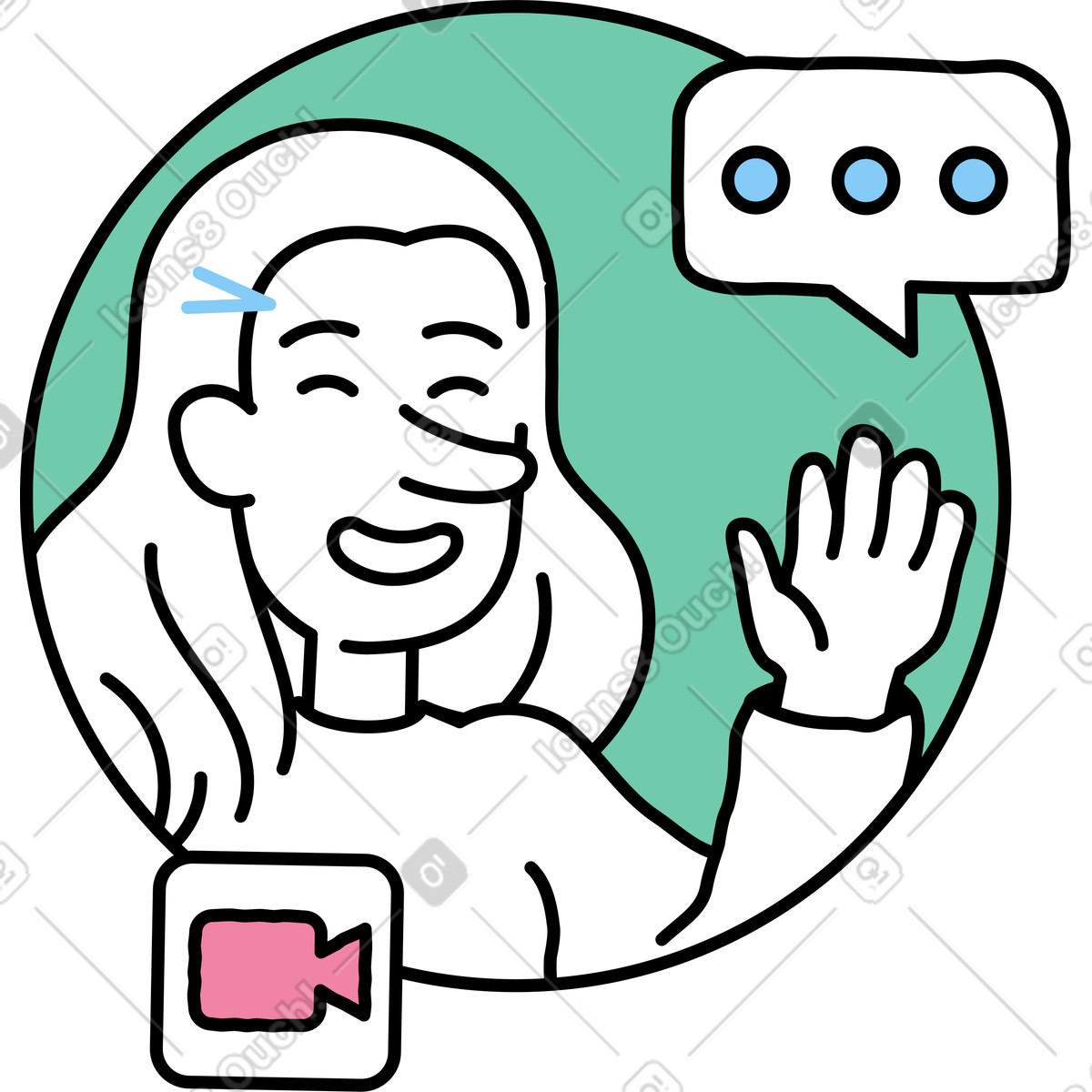 Ilustração de Reunião zoom com uma mulher acenando olá em no estilo Notes para baixar em PNG, SVG