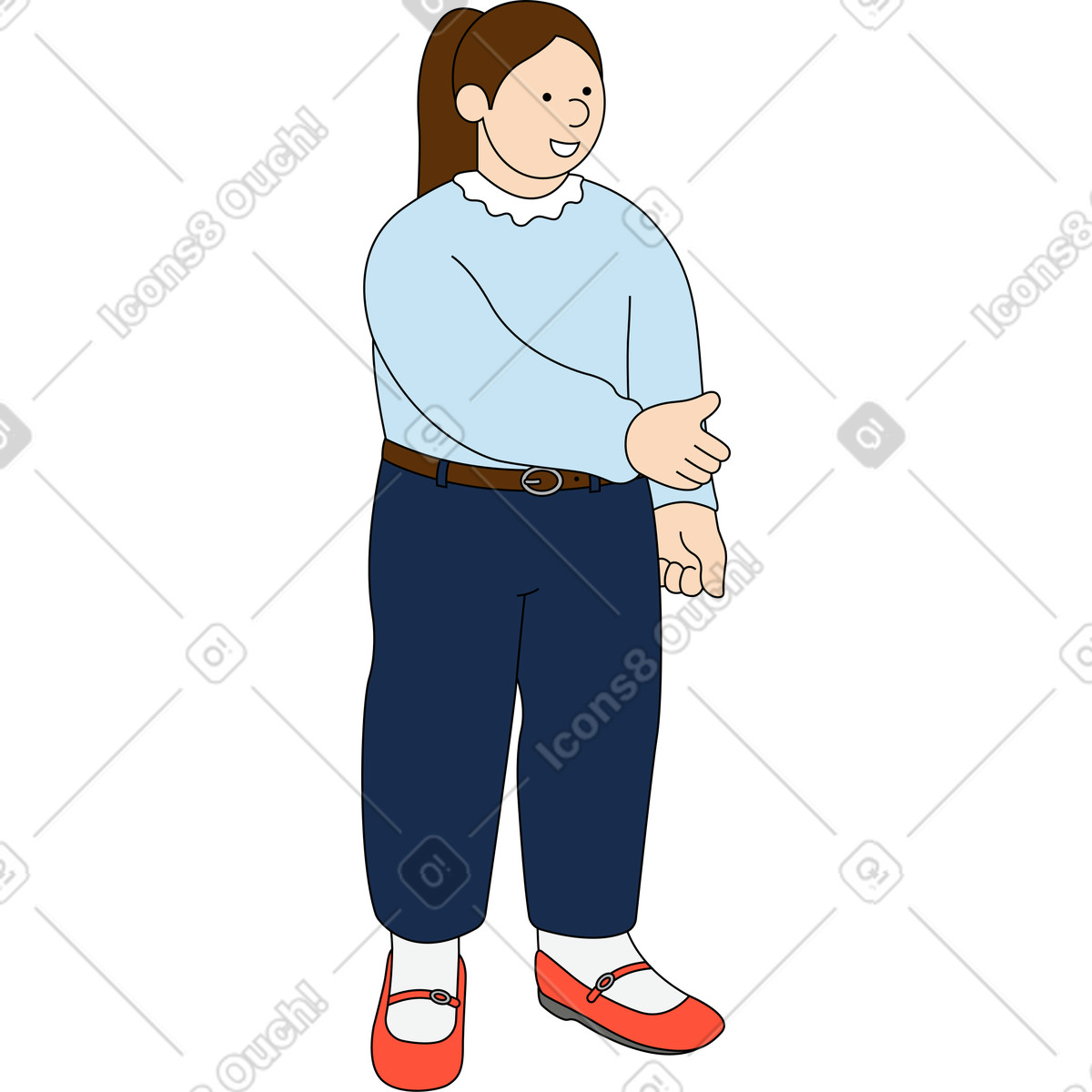 Kindy スタイルの 手を差し伸べる若い女性 のイラストをPNG、SVG形式でダウンロード