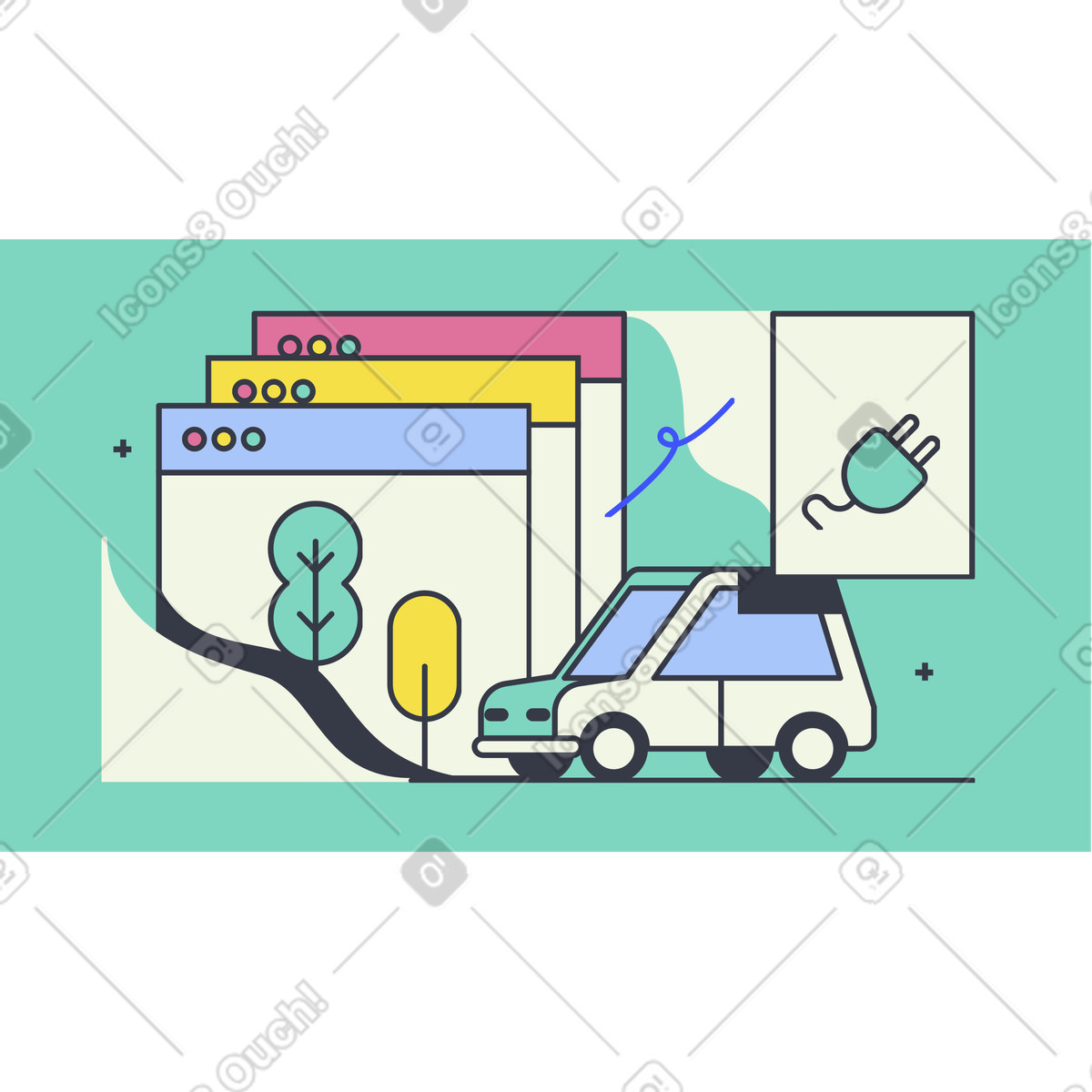 Electric car animated illustration in GIF, Lottie (JSON), AE