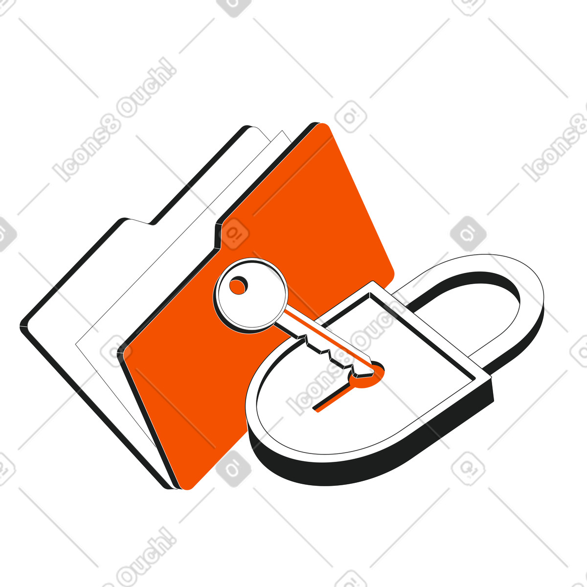 Data security with key locking a folder illustration in Strict style download in PNG, SVG