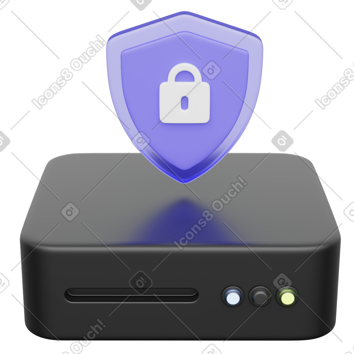 Ilustração de Backup storage device and encrypted data security shield with padlock em no estilo 3D Playful para baixar em PNG, SVG