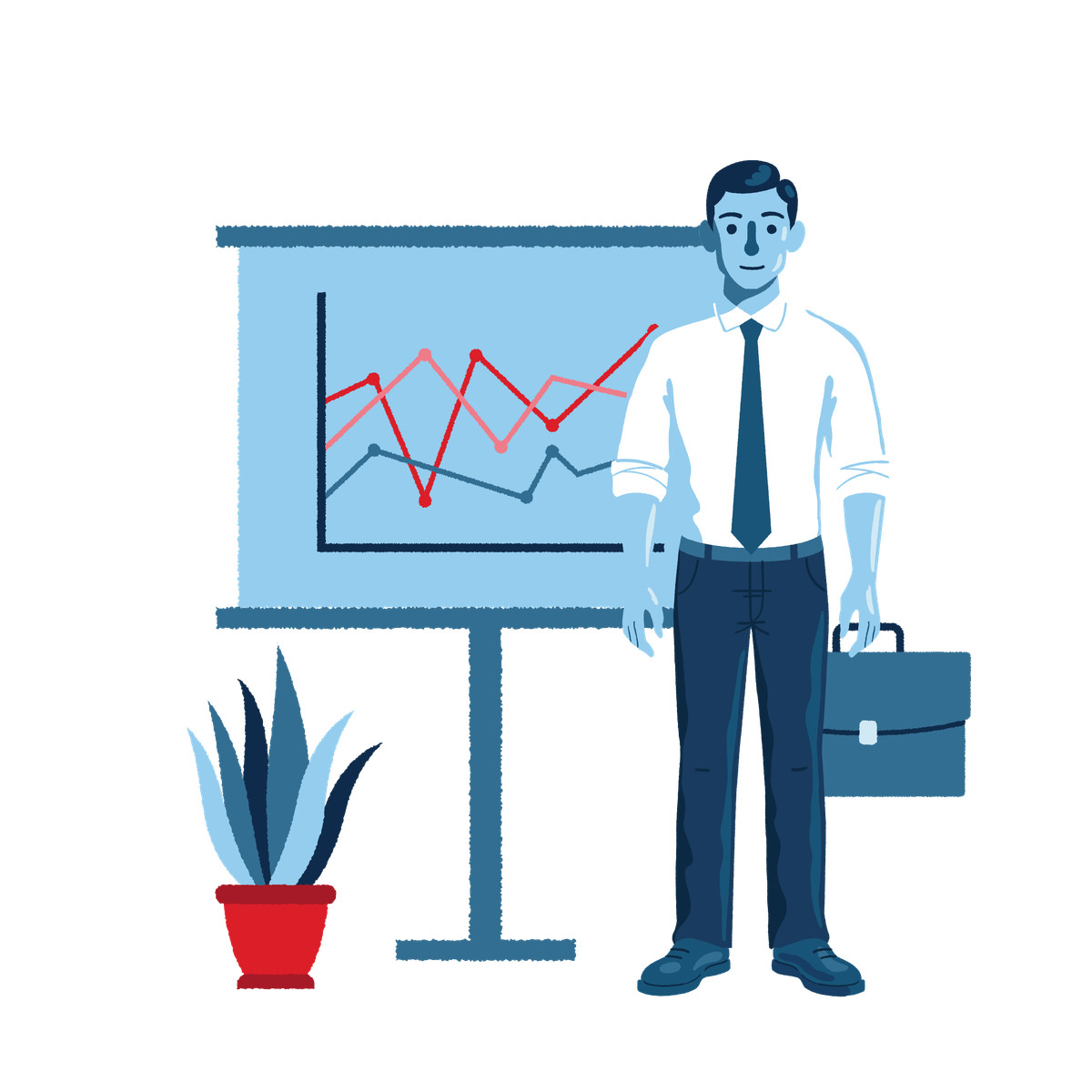 Executive in suit with chart showing business statistics illustration in PNG, SVG