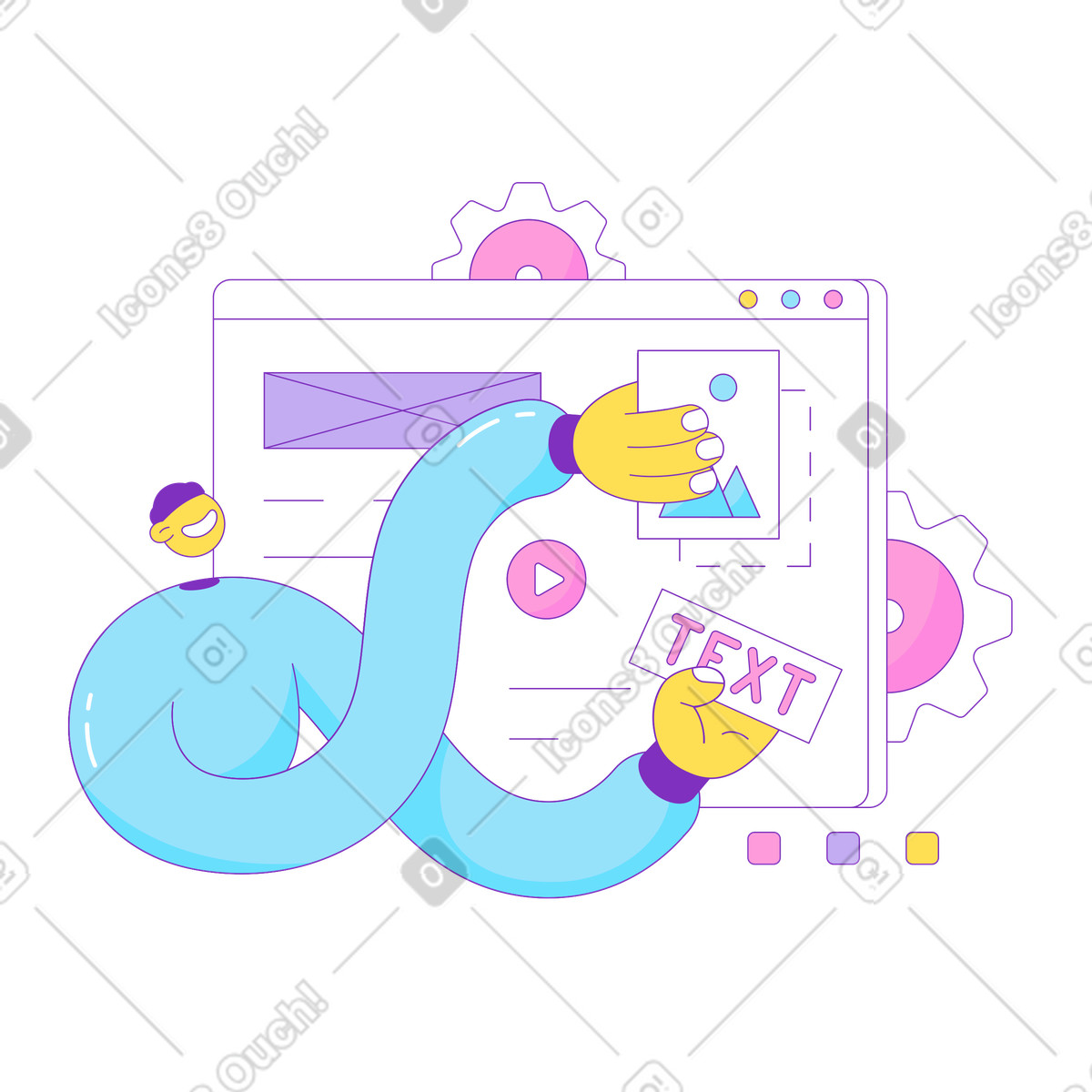 Web designer che lavora alla progettazione di siti illustrazione in stile Elastic scarica in PNG, SVG