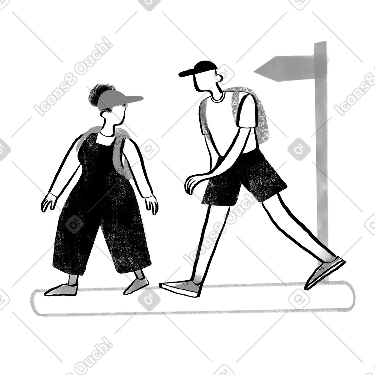Company スタイルの Black and white man woman hiking のイラストをPNG、SVG形式でダウンロード