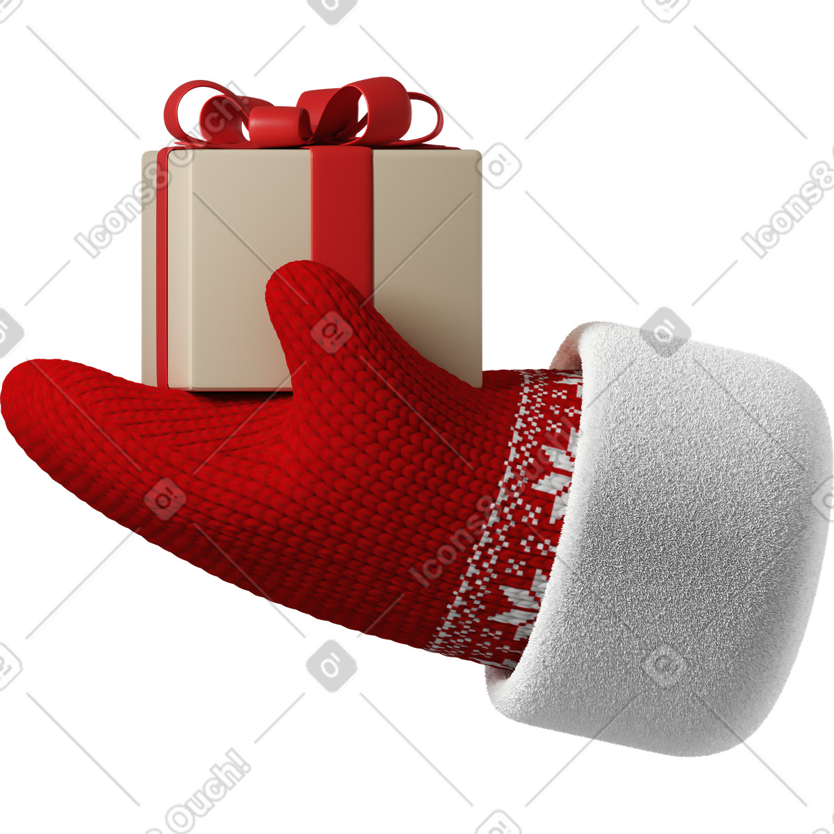 Mano nella confezione regalo rossa della holding del guanto di natale illustrazione in stile 3D Hands Fun&Wild scarica in PNG, SVG