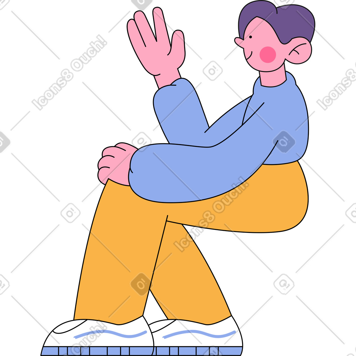 Illustration Sitting man waving dans le style Bloom à télécharger aux formats PNG, SVG