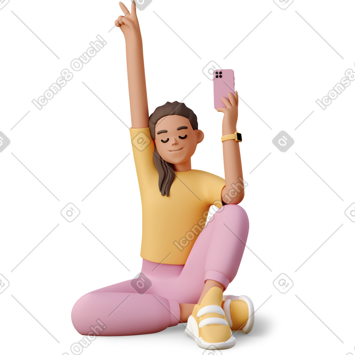 3D Casual life 스타일의 Girl taking funny photo 일러스트레이션 PNG, SVG 다운로드