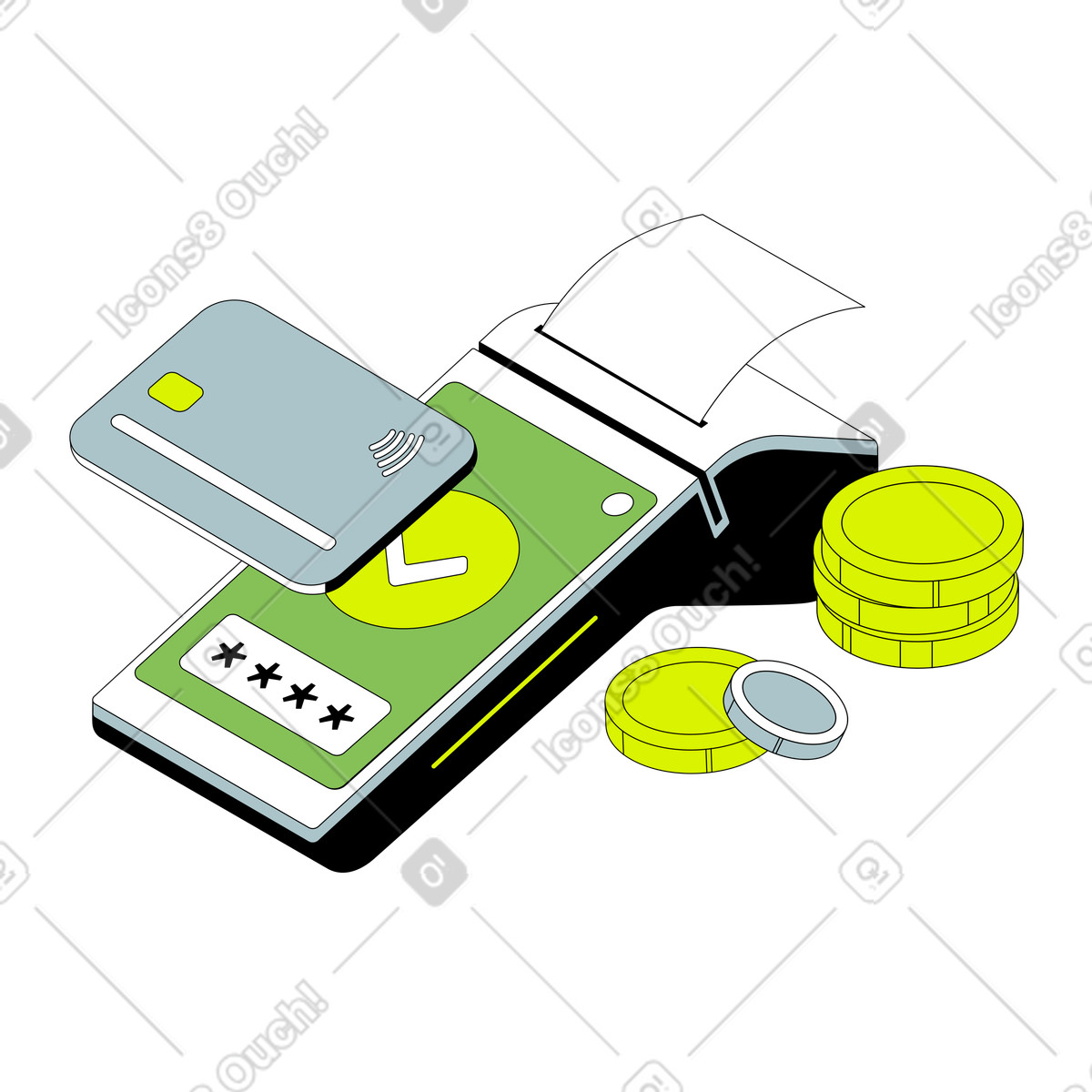 下载 Isometric 风格的 通过支付终端刷卡支付 插画，支持 PNG、SVG 格式