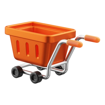 An orange shopping cart with metal handles - 3D Kit style illustration