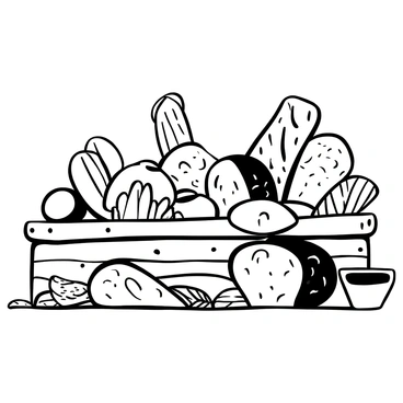 A beautiful arrangement of assorted breads on a wooden display table