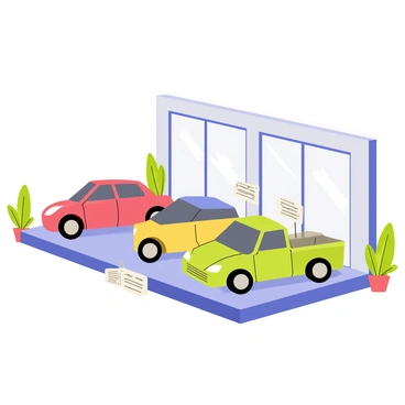 A sleek showroom with large glass windows showcasing the latest hybrid car models. The cars feature smooth, aerodynamic shapes and vibrant colors, with eco-friendly designs highlighted by green accents. Soft lighting illuminates the space, reflecting off polished surfaces. A few potted plants are placed strategically around the showroom, adding a touch of nature. Informative placards with details about each model stand beside the cars.