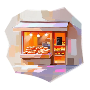 A cozy bakery located in Alsace features a warm, inviting storefront. The window showcases an array of fresh baguettes, their golden crusts glistening under the soft morning light. The bakery door is painted in a rich, warm color, with decorative elements that reflect the charming architecture of the region. Inside, wooden shelves are stocked with various baked goods, and a small chalkboard displays the day's special offerings. The scent of freshly baked bread wafts through the air, creating an inviting atmosphere.