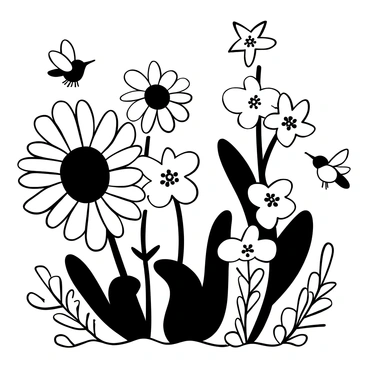 Bees and hummingbirds busily pollinating a variety of flowers