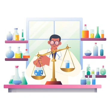 A vintage laboratory setting with a scientist using a triple beam balance to weigh chemical samples