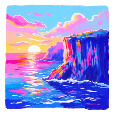 A cliff with the sun setting on one side and the moon rising on the other