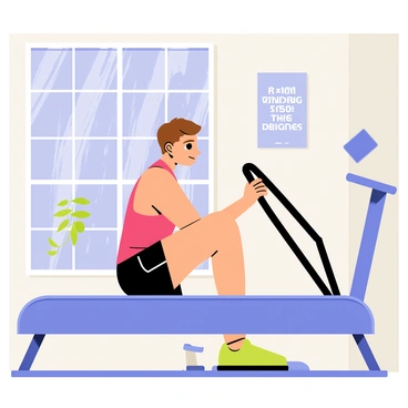 A determined athlete with a focused expression is sitting on a rowing machine. The athlete has short brown hair and is wearing a bright red tank top and black athletic shorts. The indoor environment features a cozy gym with large windows showing rain pouring down outside. Water droplets are visible on the glass, creating a contrasting atmosphere to the athlete's intense effort. In the background, there are a few other pieces of gym equipment, and a motivational poster is on the wall, adding to the determined ambiance of the scene.