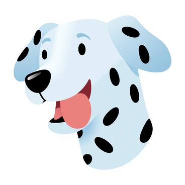 A close-up of a dalmatian with a glossy coat, showcasing its distinct black spots against a white background. The dog has its tongue out playfully, and the texture of its fur is visible in detail. The background is softly blurred, enhancing the focus on the dalmatian's unique pattern and bright colors. The overall composition captures the lively spirit of the dog.