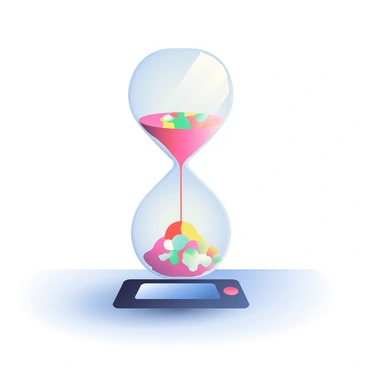 A modern digital hourglass with pixelated sand grains falling