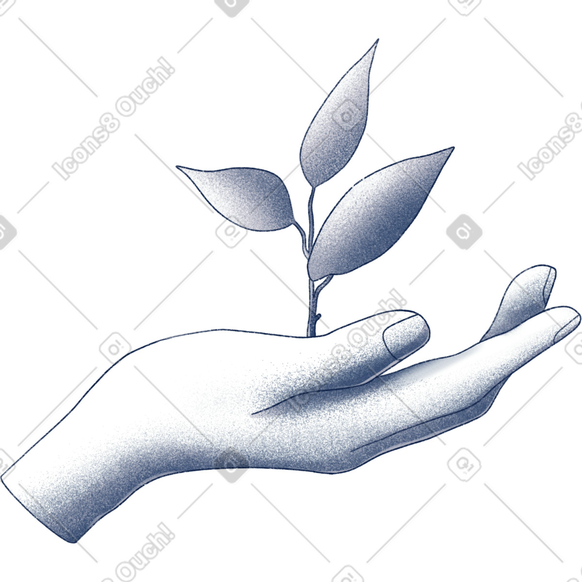 Hand holding a sprout illustration in Haze style download in PNG, SVG
