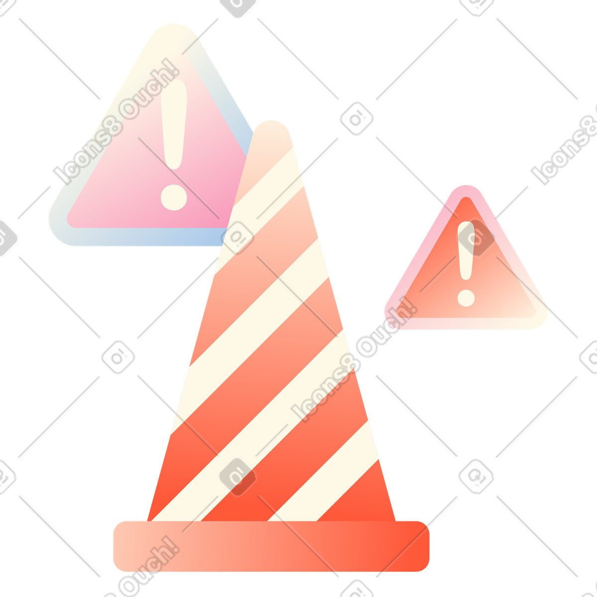 Illustration Cône de signalisation et panneaux d'avertissement, avertissement maintenance ou chantier en construction dans le style Beam à télécharger aux formats PNG, SVG