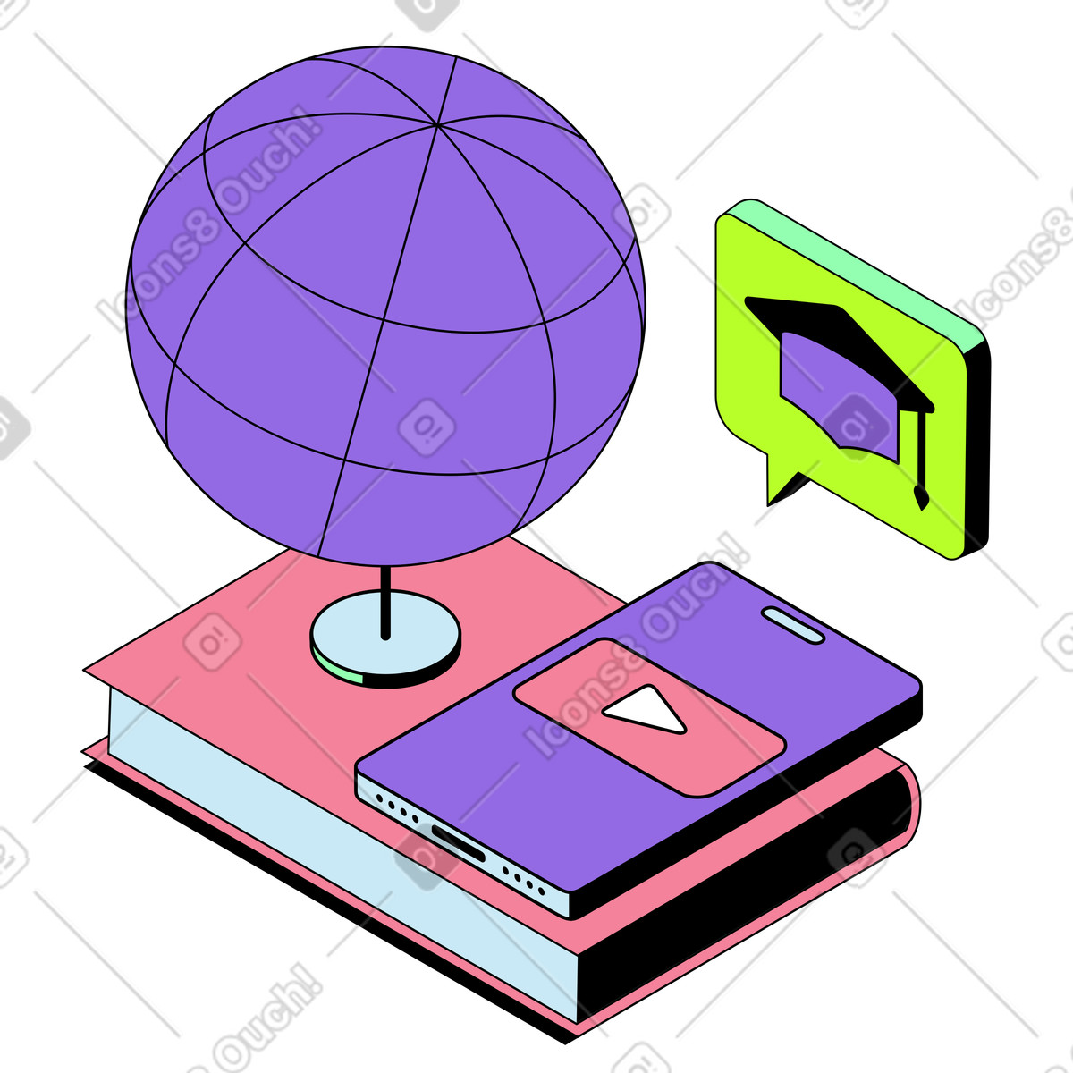 Education technology in academic program animated illustration in Project style download in GIF, Lottie (JSON), AE