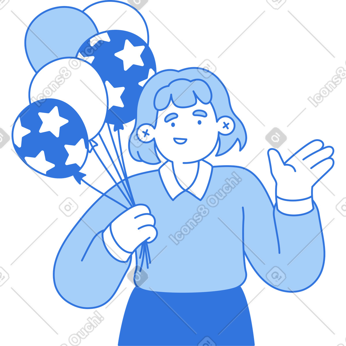 Woman with balloons illustration in Sky style download in PNG, SVG