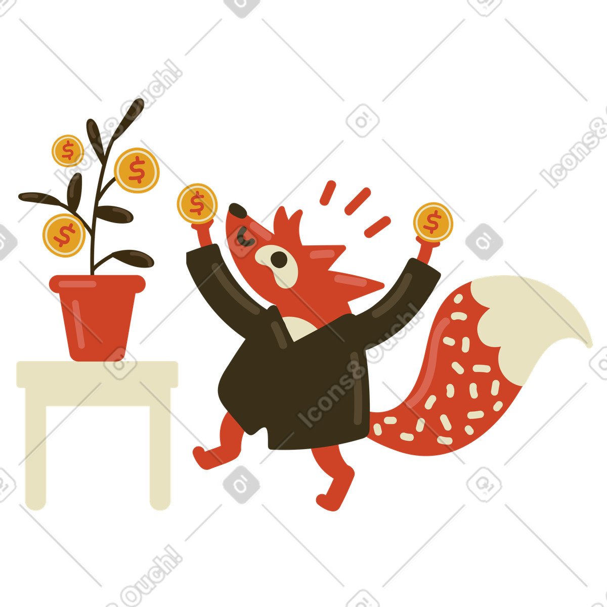 Illustration Succès avec de l'argent dans le style Arabica à télécharger aux formats PNG, SVG