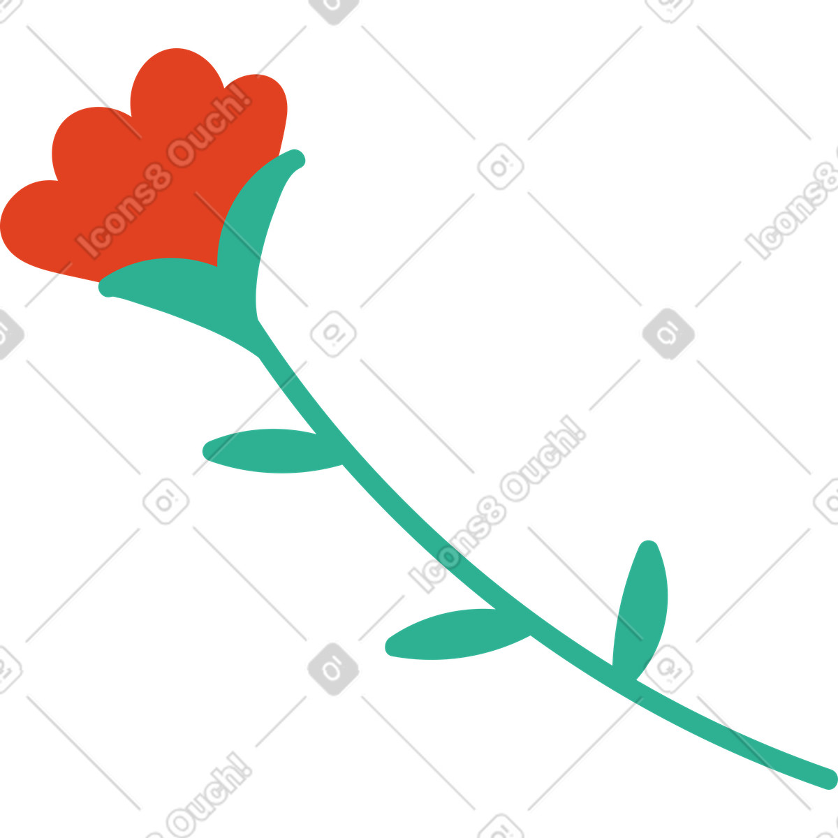 Ilustração de Flor vermelha com três folhas em no estilo Jelly para baixar em PNG, SVG