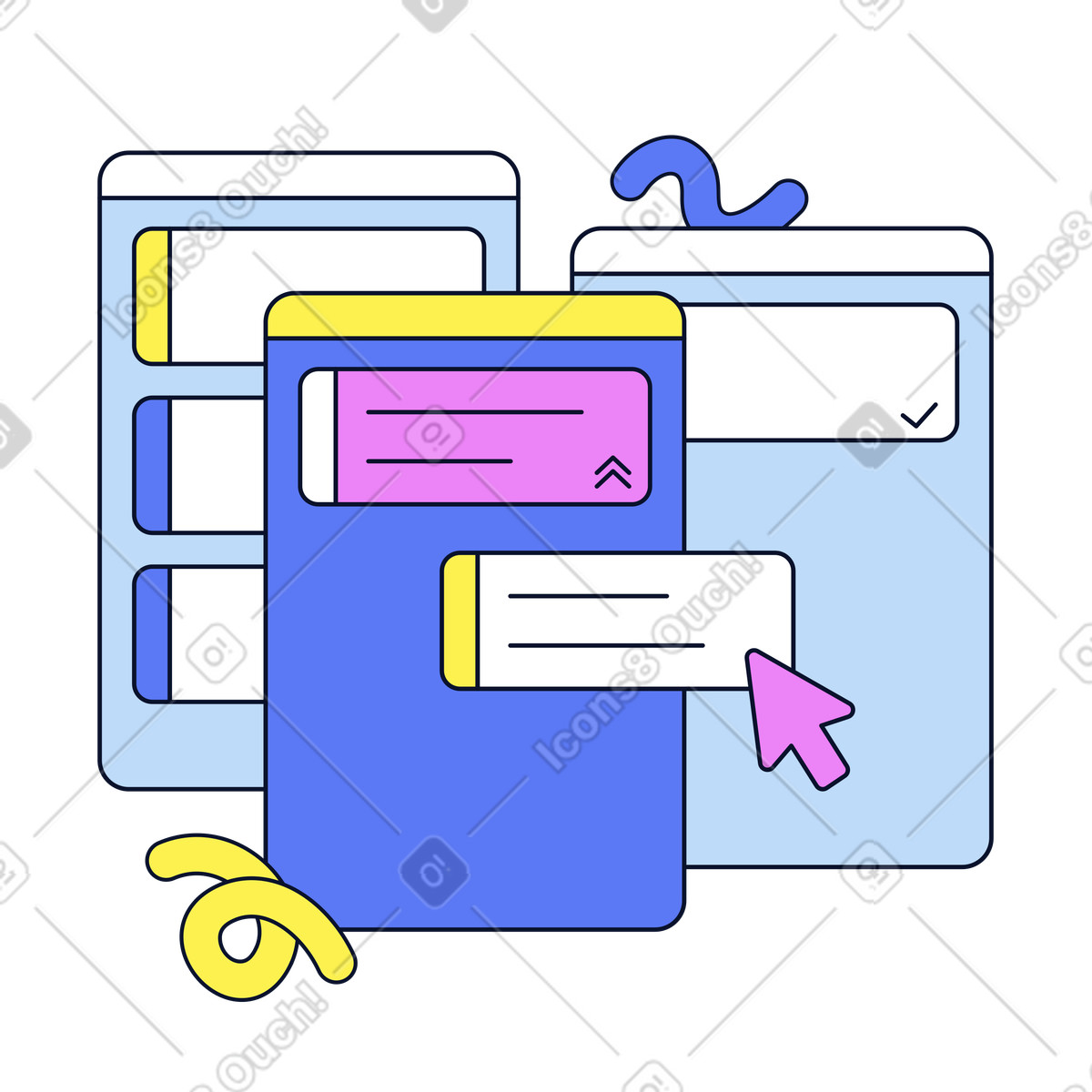 Planning tasks using a Kanban board illustration in Flexy style download in PNG, SVG