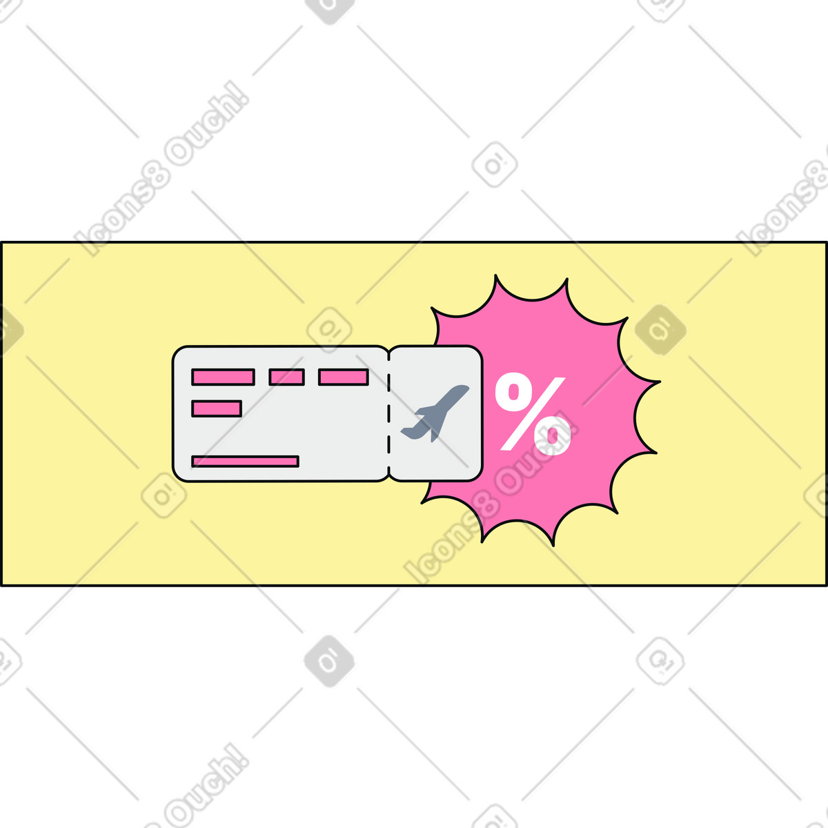 Flight ticket discount card illustration in Teko style download in PNG, SVG