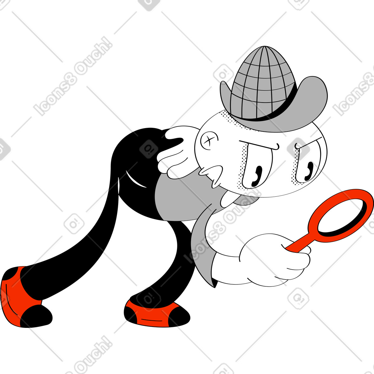 Ilustración Detective mirando a través de una lupa en estilo Looney descargar en PNG y SVG