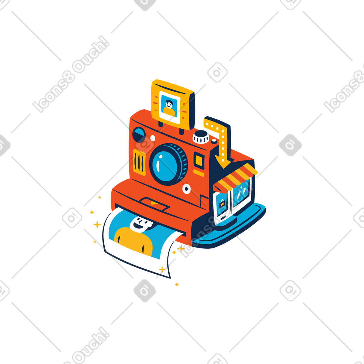 Stampa istantanea della foto di una persona con la macchina fotografica illustrazione in stile Flame scarica in PNG, SVG