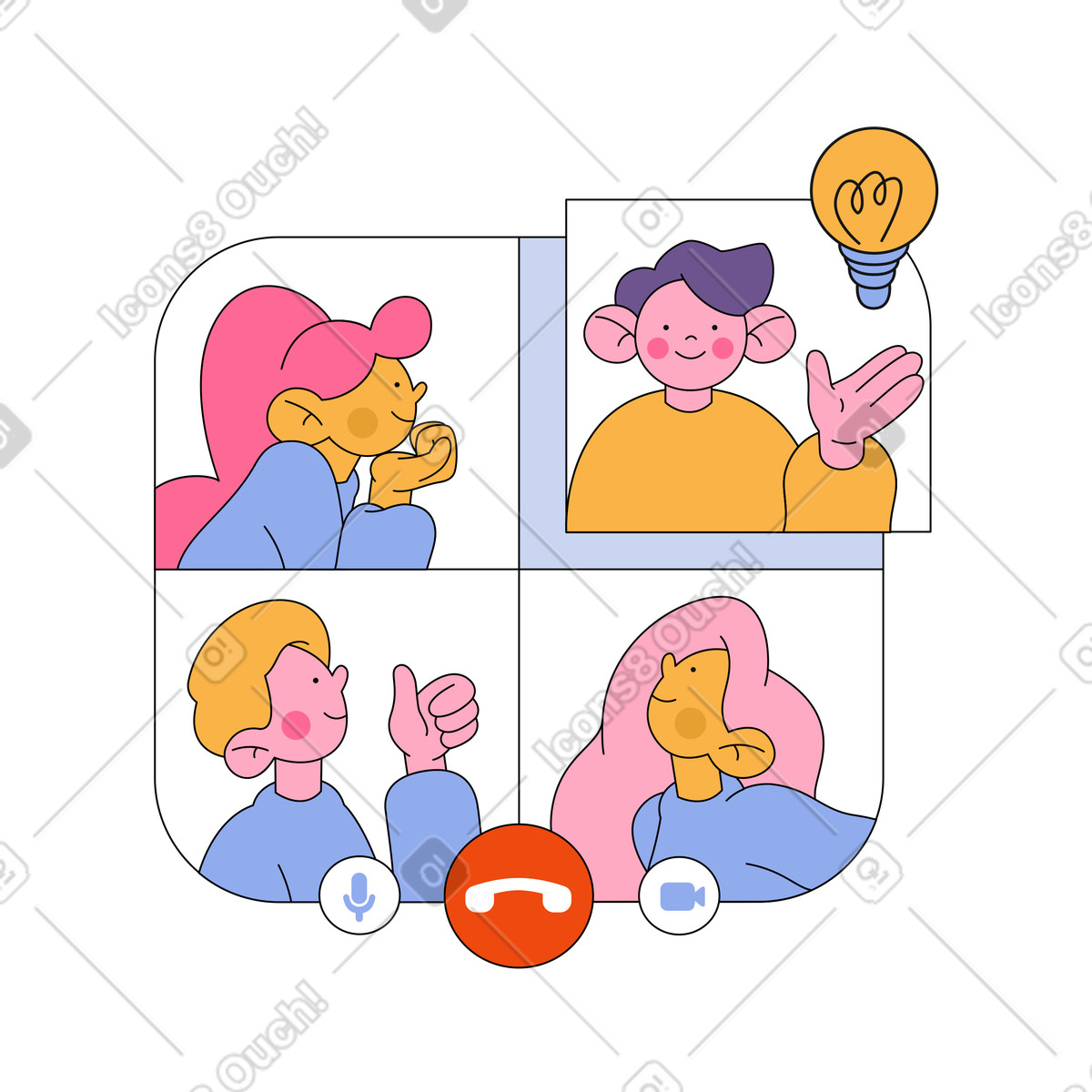 Ilustración animada Videoconferencia online para empleados en estilo Bloom a descargar en GIF, Lottie (JSON), AE