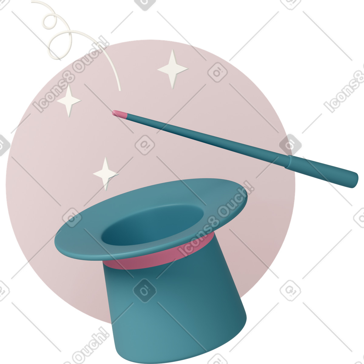 3D Casual life スタイルの Magic wand with magician hat のイラストをPNG、SVG形式でダウンロード