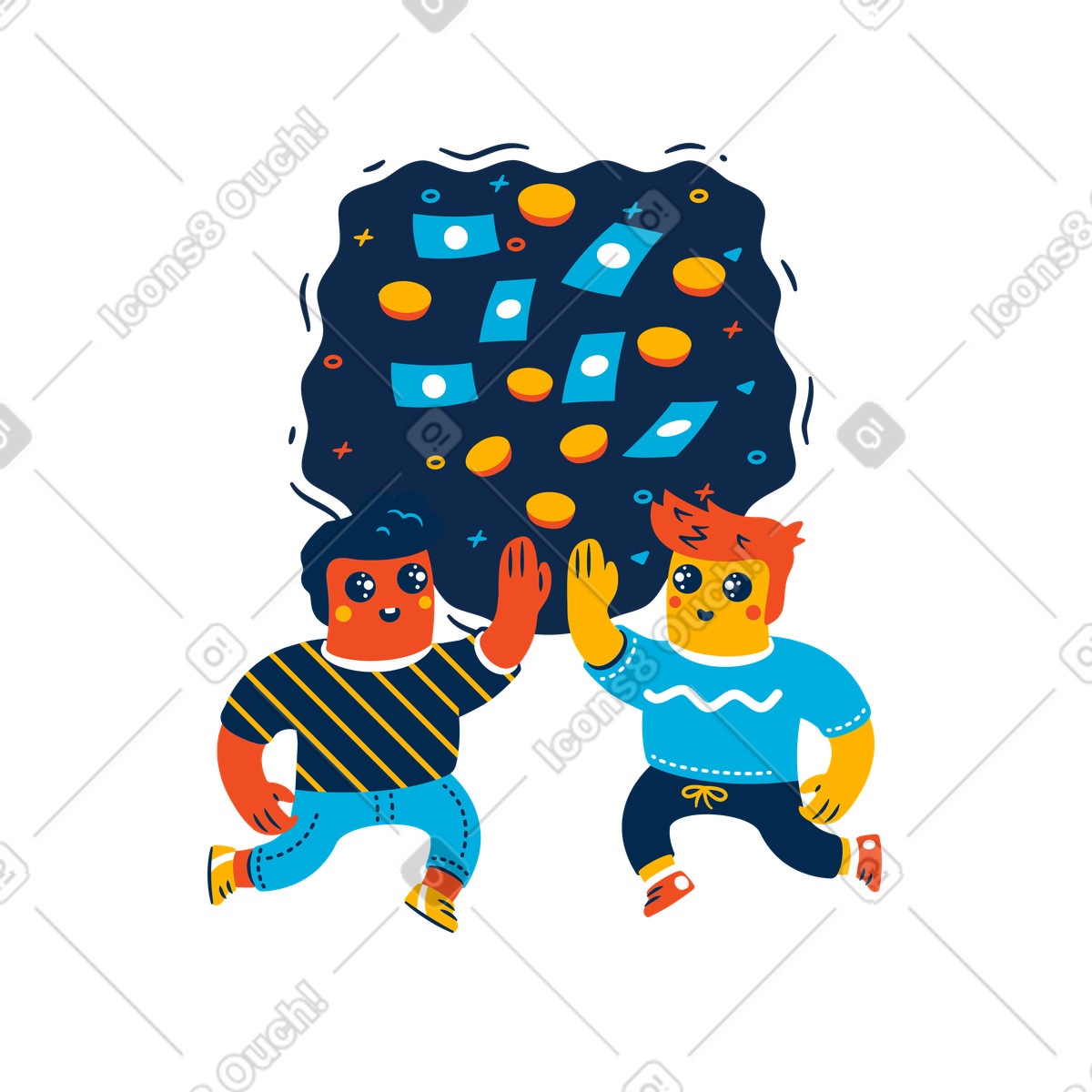 Иллюстрация Business partners celebrating financial growth, Team achievement or unexpected profit в стиле Flame — скачать в форматах PNG, SVG