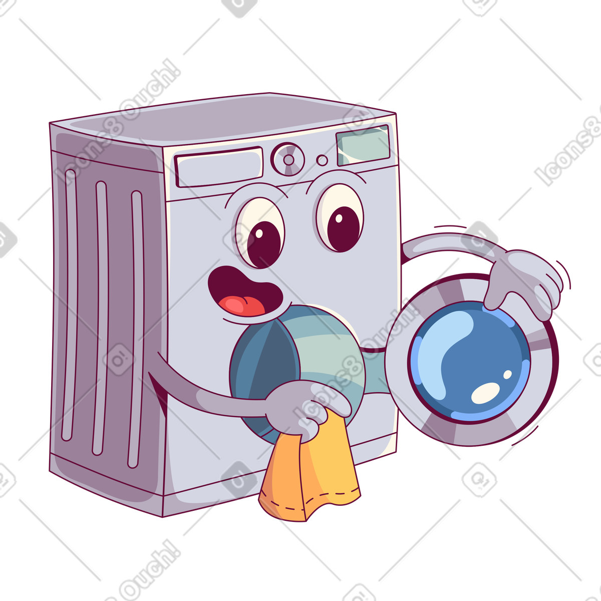 Washing machine loading laundry, Cleaning or laundry time illustrazione in stile Handy scarica in PNG, SVG