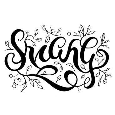 A flowing cursive font made entirely of intertwining foliage, with each letter composed of intricate leaves and vines. The leaves are varied in shape and size, some curling gracefully while others extend outward. The design features a dynamic arrangement, with the letters blending seamlessly into one another, creating a sense of movement. The stems wrap around each letter, adding depth and complexity to the composition. Each letter is detailed, showcasing the texture of the leaves, with small twigs and buds accentuating the natural appearance.