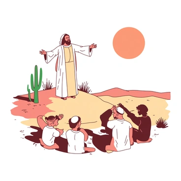 A lone preacher speaking to a sparse group under the harsh sun in an arid desert setting