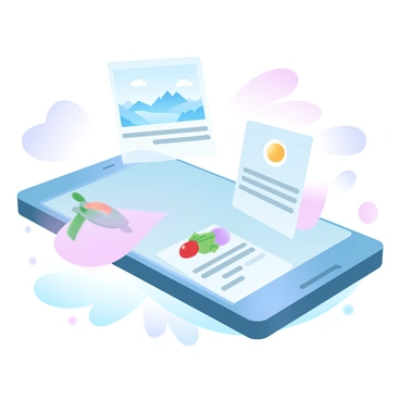 A smartphone is resting on a light-colored surface. The screen is illuminated, displaying multiple browser tabs. Each tab shows a distinct topic: one tab features a vibrant travel destination with scenic landscapes, another tab highlights a technology article with sleek gadgets, and the third tab presents a cooking recipe with colorful ingredients. The background is softly blurred, emphasizing the smartphone and its screen.