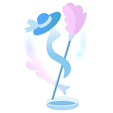 A fashionable mop wearing a stylish hat and scarf, posing like a model