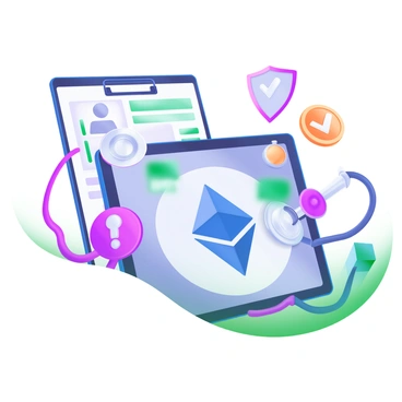 A modern pastel illustration depicting a healthcare setting where Ethereum is used for secure patient data management. In the center, a digital tablet displays the Ethereum logo prominently. Surrounding the tablet are icons representing patient data, such as a medical record symbol, a shield for security, and a lock. In the background, there is a stethoscope and a clipboard with a check mark, symbolizing healthcare professionals. The overall composition emphasizes the integration of technology and healthcare for privacy and security.