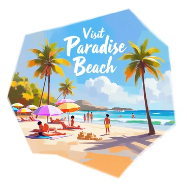 A retro travel poster for a sunny beach destination with bold typography