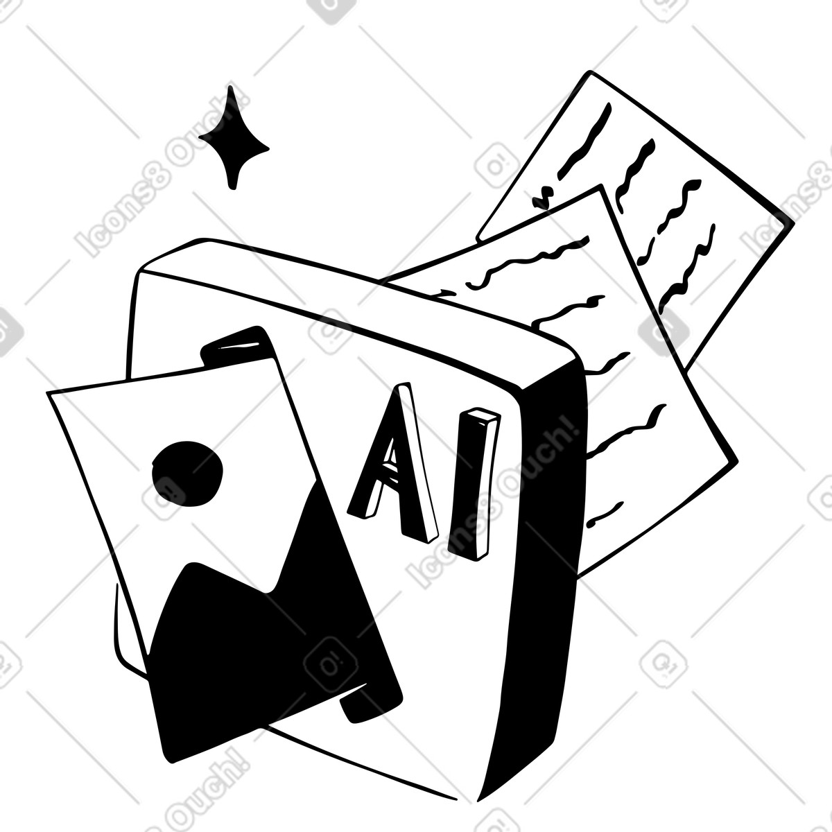 AI block with picture and documents, Artificial intelligence as tool for content generation illustration in Line style download in PNG, SVG