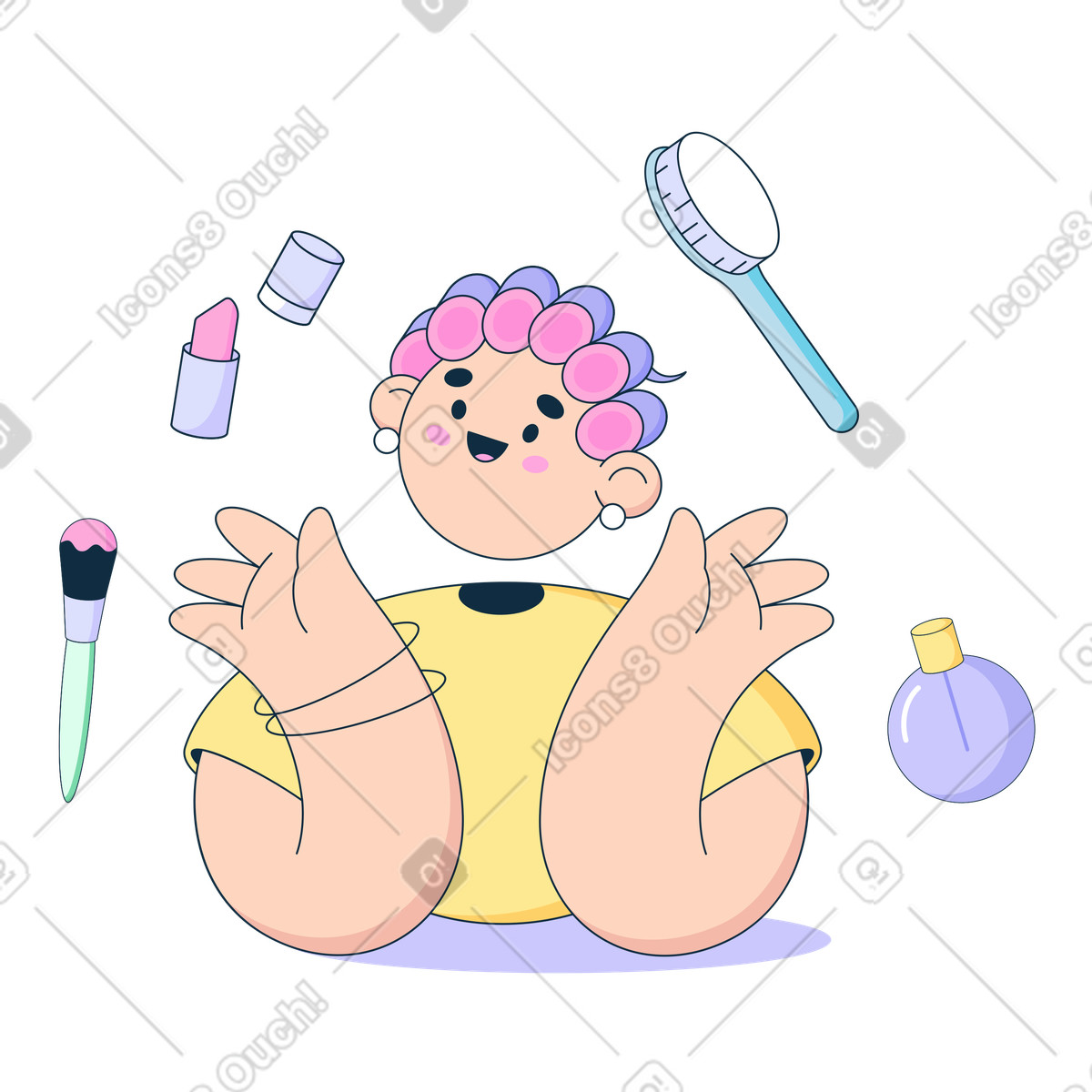 Woman with cosmetics illustration in Bubble gum style download in PNG, SVG