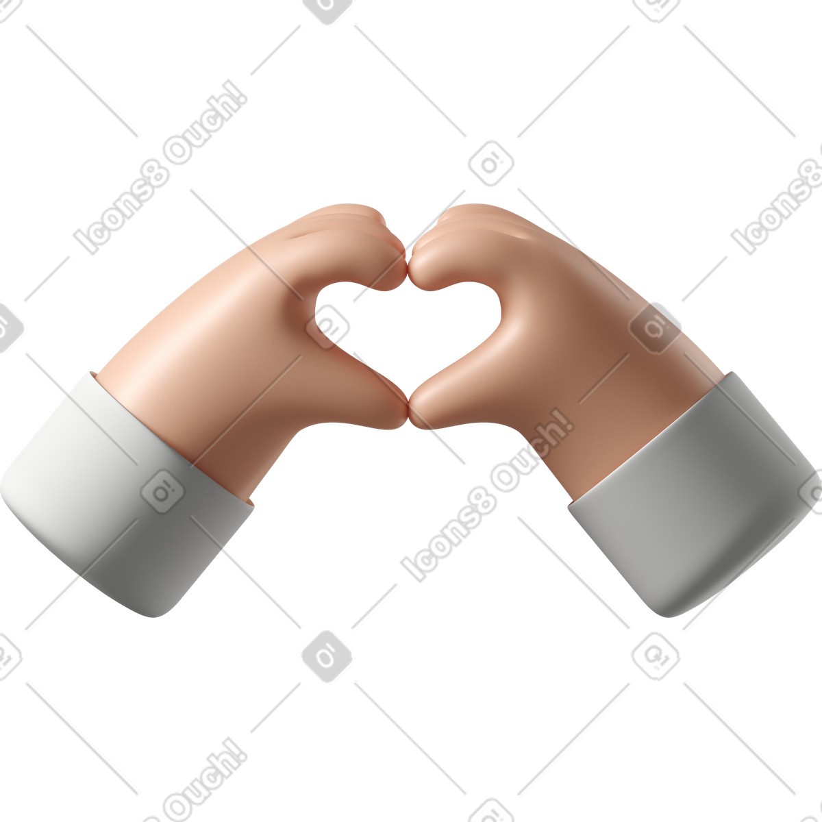 3D Hands Fun&Wild スタイルの 心臓の兆候を示す白い肌の手 のイラストをPNG、SVG形式でダウンロード